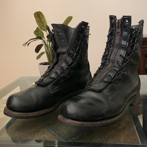 ARMORED US MILITARY BLACK LEATHER BOOTS MEN'S SIZE US 9D VINTAGE 4/70 VIETNAM - Picture 2 of 15